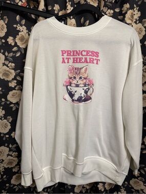 White 'Princess At Heart' Kitten Graphic Cat Sweatshirt
